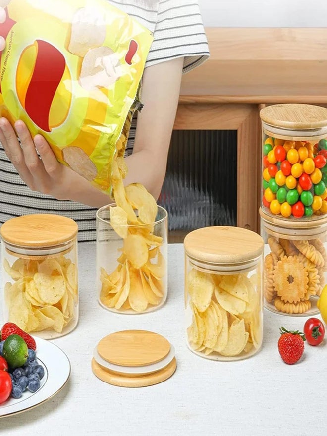 1CHASE 3-Piece Borosilicate Glass Food  Storage Jar With Bamboo Lid 500ml - Image 4